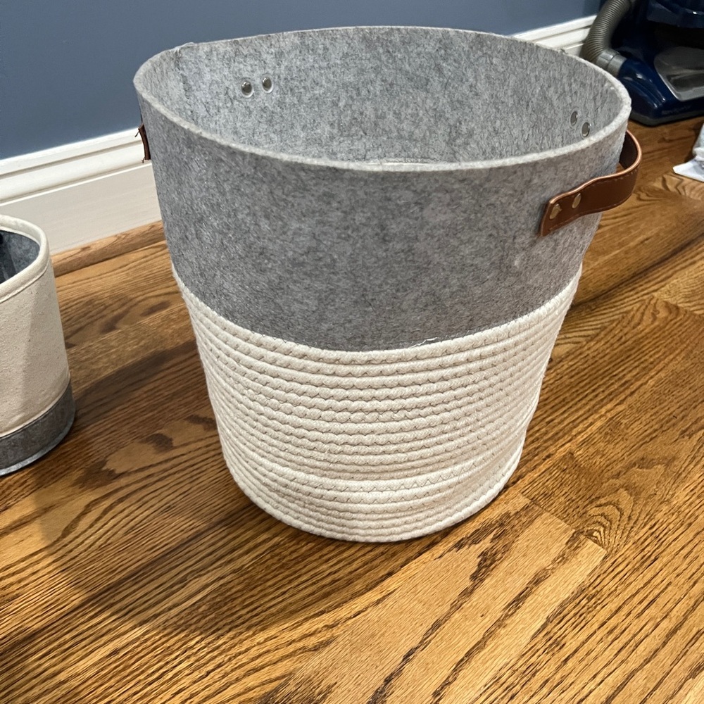 Gray and Cream Felt Storage Basket